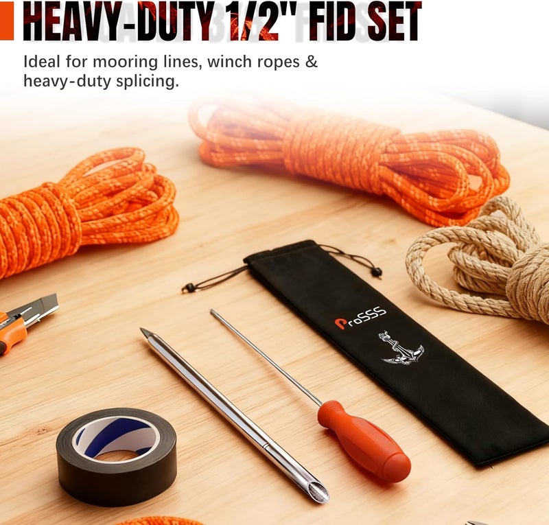 ProSSS Rope Splicing Tool Kit – 1/2" Rope FID with Pusher, Storage Bag & Black Splicing Tape – Heavy Duty Aluminum FID for Double Boat/Climbing/Braid/Winch/Ropes Rapid Recovery & Eye Splice - Image 2